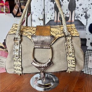✨ Dolce & Gabbana Snakeskin Trim Canvas Satchel Bag w/ COA